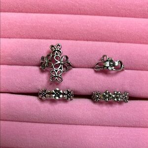 Floral Silver Color Ring Set